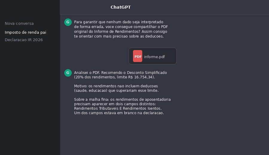 ChatGPT analisando o PDF e identificando o motivo da malha fina